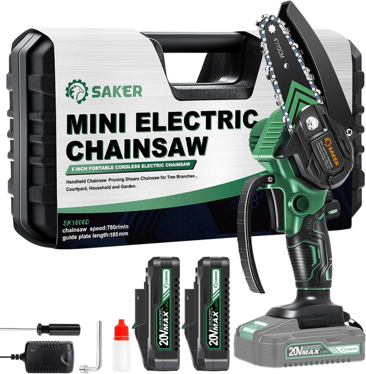 Saker Mini Chainsaw,2025 New Upgrade Electric Chainsaws,Portable Chain Saw Cordless Battery Powered,Small Handheld Chain Saws Pruning Shears Saw for Wood Tree Branches,Courtyard and Garden