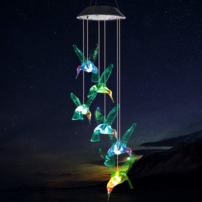 SIX FOXES Wind Chime, Solar Hummingbird Wind Chimes Outdoor/Indoor,Birthday Gifts for Mom Grandma,Mother Outdoor Decor,Yard Decorations,Memorial Wind Chimes,Mom's Best Gifts,