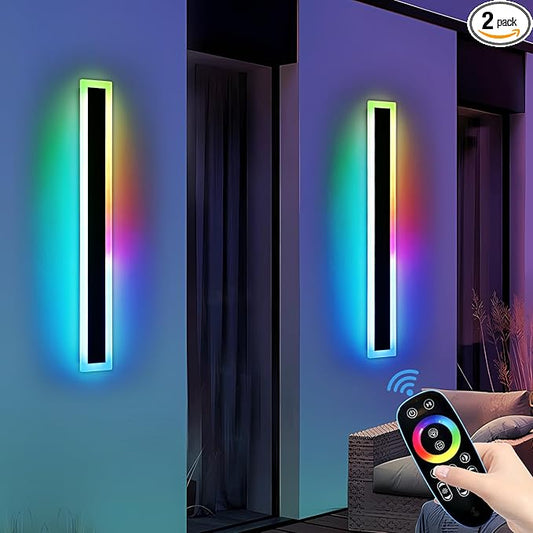 Widened 2 Pack Modern RGB Outdoor Wall Light, 47.2inch 10 Colors Dimmable LED Wall Mount Sconces, 41W, IP65 Waterproof, Long Linear Garage Lighting Fixtures for Garden, Yard, House