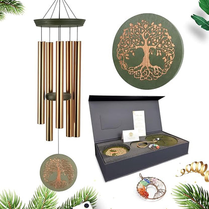 Gifts for Mom & Grandma - Outdoor Wind Chimes with Engraved Tree of Life, Large Patio Hanging Decor for Garden, Yard, Christmas, Anniversary Celebrations