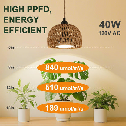 Hanging Grow Lights for Indoor Plants, Full Spectrum, with Timer and 15FT Power Cord, 30W Pendant Plant Lights for Indoor Growing, Garden, Flowers, Greenhouse (4000k, Weaving Style)