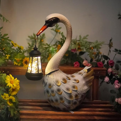 HONGLAND Solar Garden Statue Outdoor Swan Decor Bird Decor Lawn Ornament for Backyard Patio Porch Poolside（White）