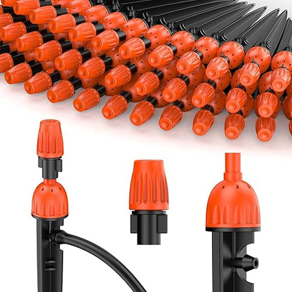Pawfly 30 Pcs Drip Irrigation Emitters for 1/4" Tubing, 2-in-1 Irrigation Drippers with Misting Nozzles & 8-Stream Sprinklers, Drip Irrigation Parts with Stake & Adjustable 360 Degree Water Flow