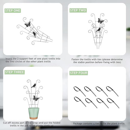 Indoor Plant Trellis for Climbing Plants Indoor Trellis Indoor Metal Trellis 4 Pack for Garden Plants Support Small House Plant Trellis for Vines, Flower