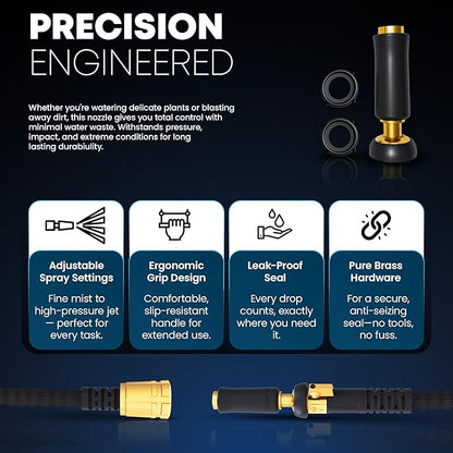 TITAN Flexible Garden Hose 100FT – Ultra Lightweight, Heavy Duty Water Hose with Brass Fittings & Jet Nozzle – Kink-Free, Non-Expanding, Durable Fabric Hose for Yard, Lawn, Car Wash, Outdoor Use