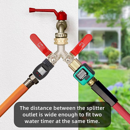 Hose Splitter 2 Way Heavy Duty, Brass Garden Hose Splitter, Faucet 2 Way hose connector, long handle 2 Way Splitter, Outdoor Faucet Splitters, Y Valve 3/4" GHT Thread.