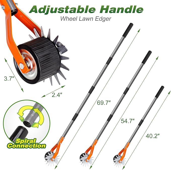 Walensee Wheel Rotary Edger, 69.7 Inch Hand Manual Edger Lawn Tool with Adjustable Stainless Steel Handle, Trimming Grass Weed Edger with Cushion Grip for Garden Sidewalks Driveways and Landscaping