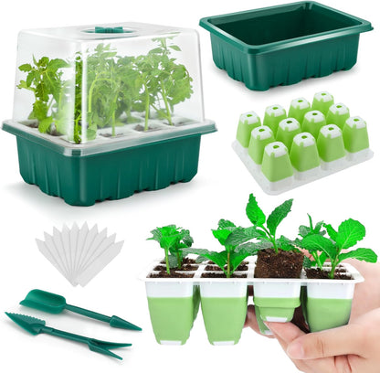 Seed Starter Tray, 48 Cells Indoor Seed Starter Kit, Flexible Silicone Designed Seedling Starter Trays, Germination Tray with Humidity Dome & Lids(4in Height), Reusable & Dishwasher Safe, BPA-Free