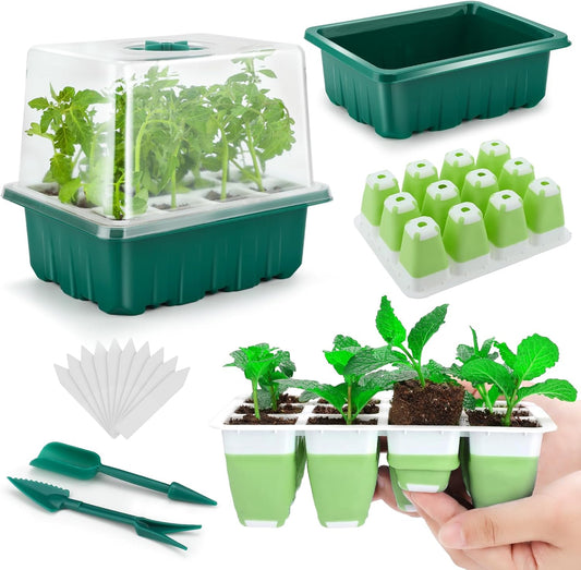 Seed Starter Tray, 48 Cells Indoor Seed Starter Kit, Flexible Silicone Designed Seedling Starter Trays, Germination Tray with Humidity Dome & Lids(4in Height), Reusable & Dishwasher Safe, BPA-Free
