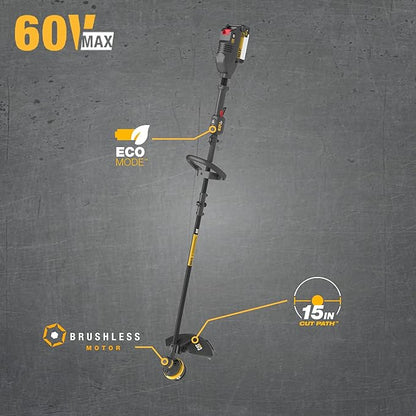 Cat DG610.9 60V 15” Brushless String Trimmer Cordless with Dual Line Bump Feed Head, Edger with Quick Line Load, Weed Trimmer with ECO Mode for Extended Runtime – Tool Only