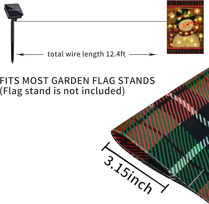 Lighted Christmas Garden Flag for Outside, Led Snowman Garden Flag, Winter Yard Flag 28x40 Double Sided for Outdoor Yard Porch Lawn Decor