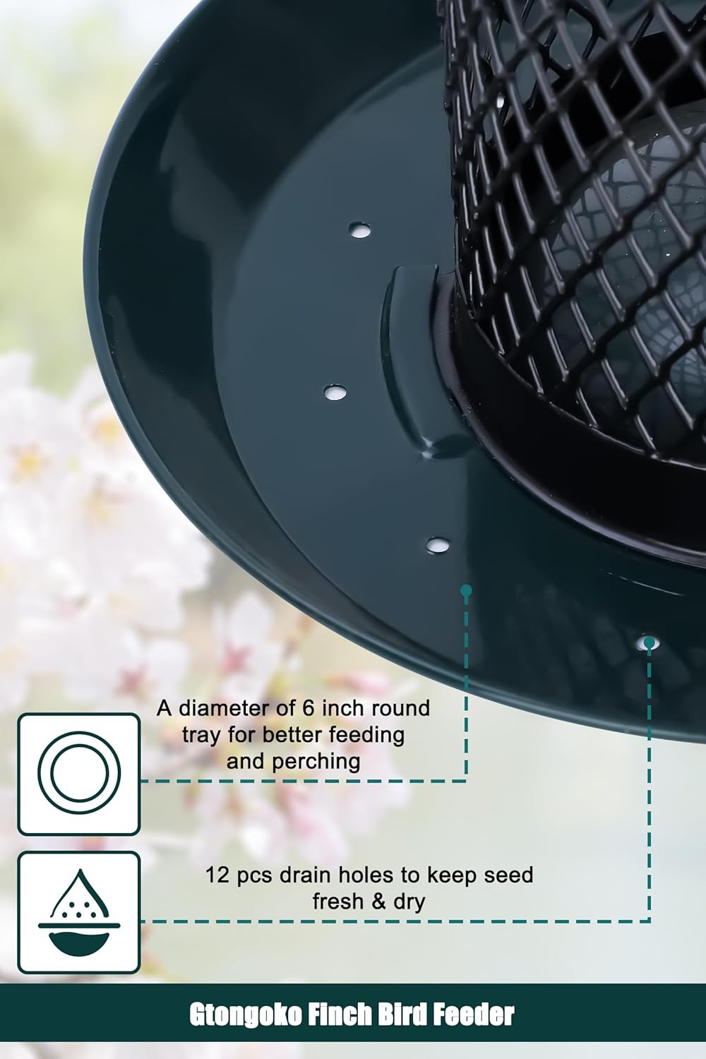 Gtongoko Bird Feeder for Outside, Metal Mesh Tube Bird Feeders 2.5 lbs for Sunflower Seeds or Mealworm, Large Capacity, Green, 1 Pack