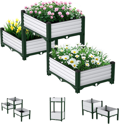 Planter Box Raised Garden Bed with Reinforced Support Rods, Drainage Grid, Multi-Combination Options for Vegetables, Flowers, and Herbs, Ideal for Balcony, and Patio Gardening