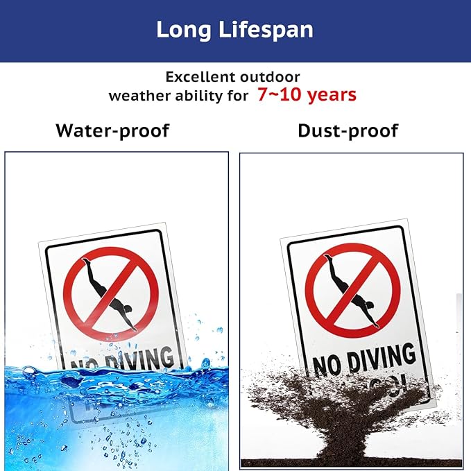 No Diving in Pool Metal Sign Gifts for Pool Owners- 12x8in No Diving Warning Tinplate Decor for Outdoor Pools