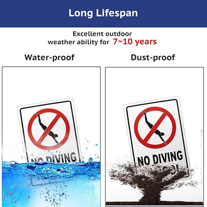 No Diving in Pool Metal Sign Gifts for Pool Owners- 12x8in No Diving Warning Tinplate Decor for Outdoor Pools