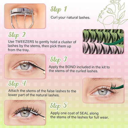 KEYYOU Pixie Lash Clusters Kit Fairy Lash Extension Kit D Curl 144Pcs Eyelash Extension Kit Wispy Natural Invisible Band Lash Kit with Waterproof DIY Lash Extension Kit at Home(Pixie-D-10-16MIX)