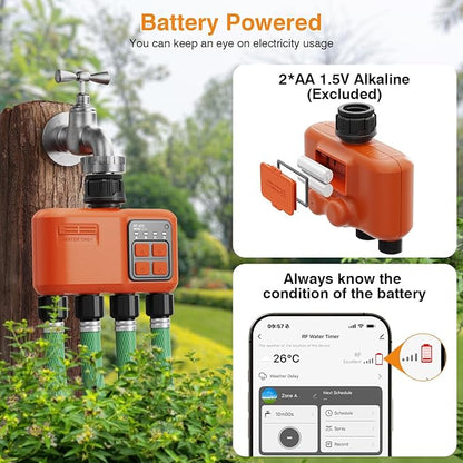 Smart WiFi Sprinkler Timer 4 Zone,WiFi Water Timer for Garden Hose with 984 FT Range,APP & Remote Control,Alexa & Google Voice Compatible,Rain Delay, Manual Mode Sprinkler System