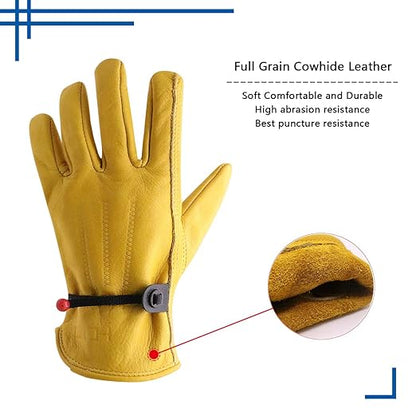 HLDD HANDLANDY 12 Pairs Cowhide Leather Work Gloves with Reinforced Palm for Men & Women (Yellow-12pairs, 2X-Large (Pack of 12))