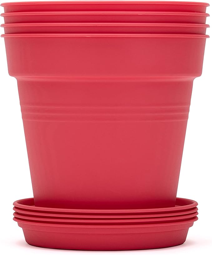 Mintra Home Garden Pots 4pk - Flowers, Herbs, Plants, Indoor, Outdoor, Colorful, Wholesale, Bulk (Coral, 19cm Diameter (7.5in))