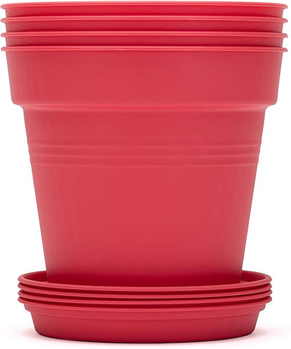 Mintra Home Garden Pots 4pk - Flowers, Herbs, Plants, Indoor, Outdoor, Colorful, Wholesale, Bulk (Coral, 19cm Diameter (7.5in))