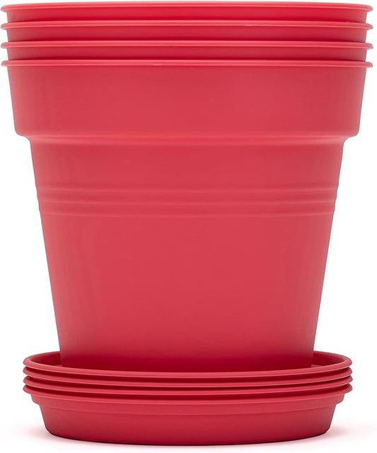 Mintra Home Garden Pots 4pk - Flowers, Herbs, Plants, Indoor, Outdoor, Colorful, Wholesale, Bulk (Coral, 19cm Diameter (7.5in))