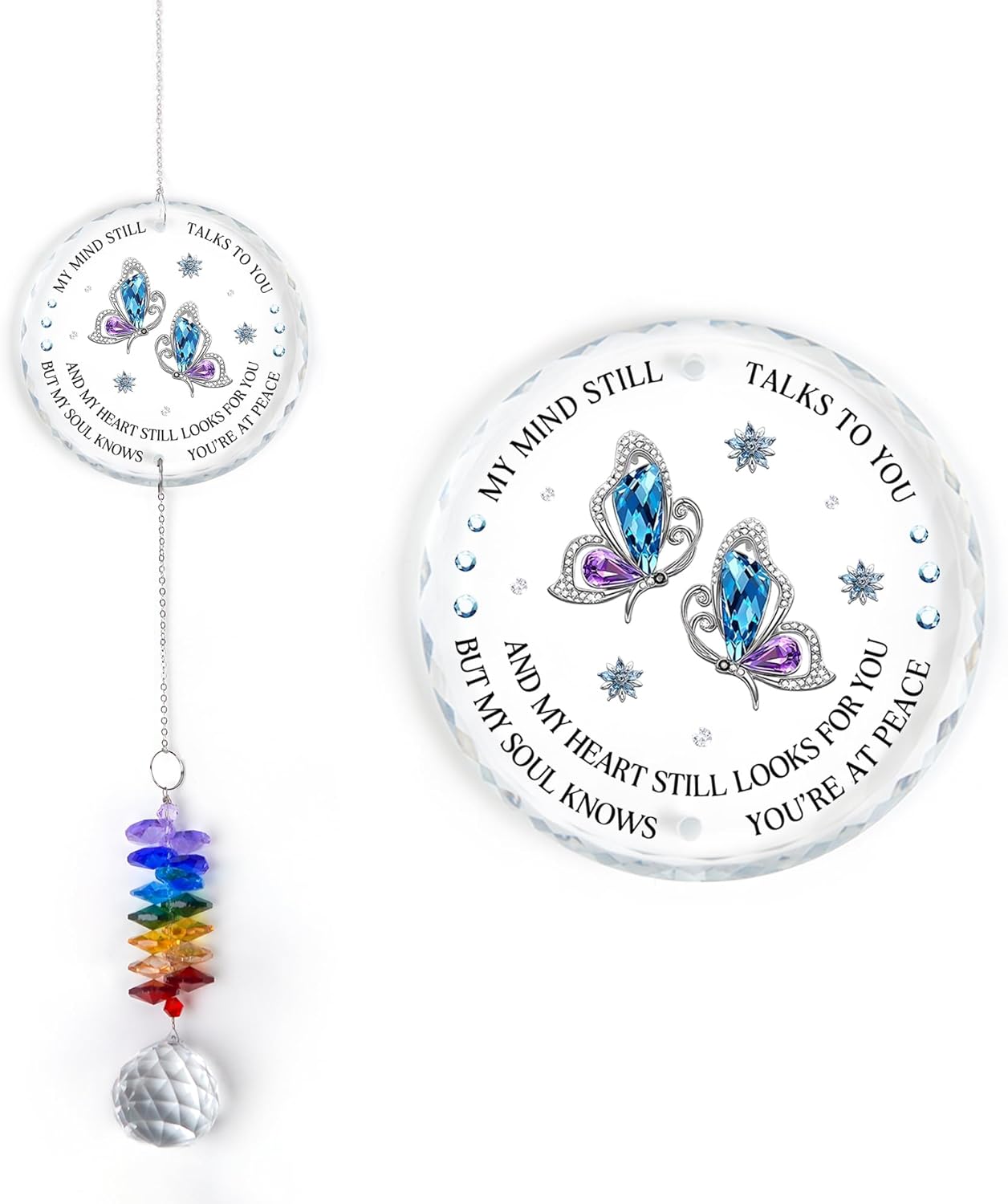 Glass Suncatcher Ornament - Memorial Gift for Loss of Loved One - My Mind Still Talks to You - Bereavement Keepsake - Crystal Rainbow Maker - Hanging Crystal Decor - Daily Remembrance