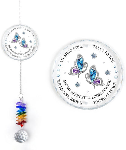 Glass Suncatcher Ornament - Memorial Gift for Loss of Loved One - My Mind Still Talks to You - Bereavement Keepsake - Crystal Rainbow Maker - Hanging Crystal Decor - Daily Remembrance
