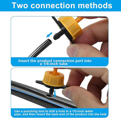 50 Pack 2 GPH Pressure Compensating Drip Irrigation Emitters, Premium Plastic Drip Sprinklers for 1/4" Tubing for Indoor/Outdoor Plants, Gardens & Landscapes