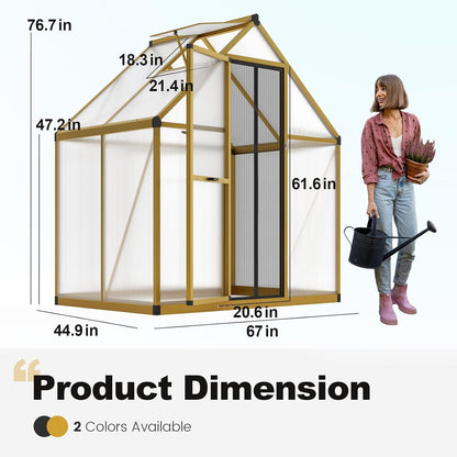 KING BIRD Greenhouse for Outdoors, 4x6 FT Polycarbonate Walk-in Green House, Quick-Setup Aluminum Frame UV Resistant Panel for Outside Garden Backyard W/ Lockable Screen Door, Vent, Wood-Like