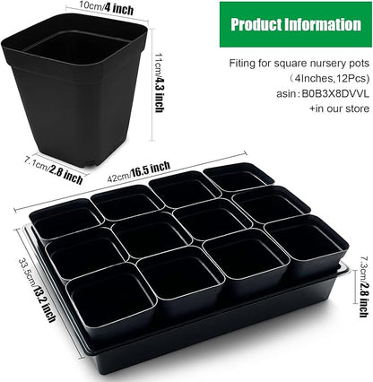 Seed Starter Tray, 5 Packs Plant Tray, Durable Plastic Growing Trays, Stackable Seedling Starter Trays Perfect for Indoor, Outdoor, Greenhouses, 16.5" L x 13.2" W x 2.8" H - Black