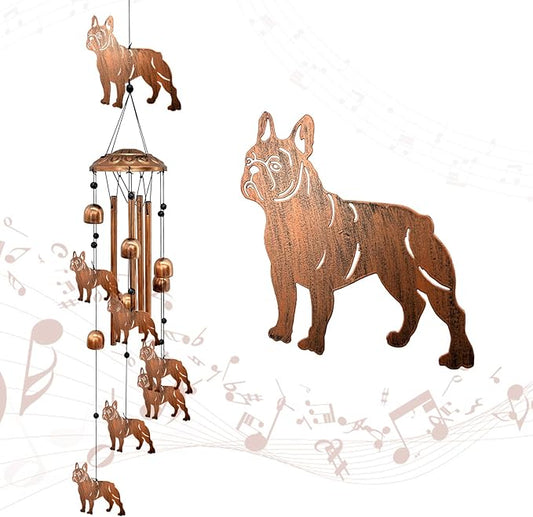 French Bulldog Wind Chimes for Outside, Metal Windchimes Outdoors Birthday Gifts for Women Memorial Sympathy Wind Chimes for Patio Garden Yard