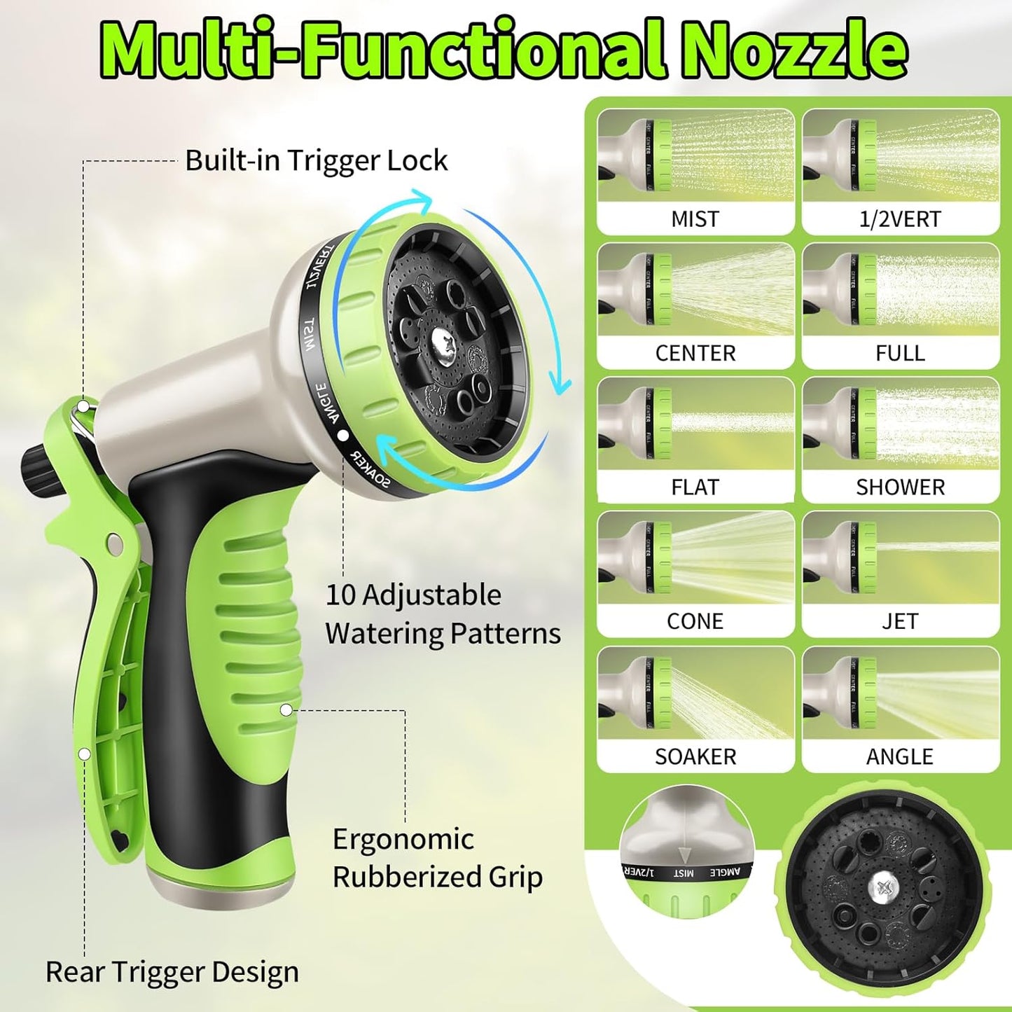 GOXAWEE Garden Hose 100FT, Stainless Steel Heavy Duty Water Hose With 10 Function Nozzle, No-Kink, Tough & Flexible, Sturdy and Lightweight, Rust Proof for Yard, Outdoor, RV