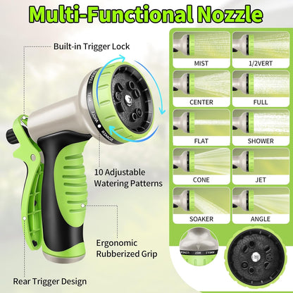 GOXAWEE Garden Hose 50FT, Stainless Steel Heavy Duty Water Hose With 10 Function Nozzle, No-Kink, Tough & Flexible, Sturdy and Lightweight, Rust Proof for Yard, Outdoor, RV