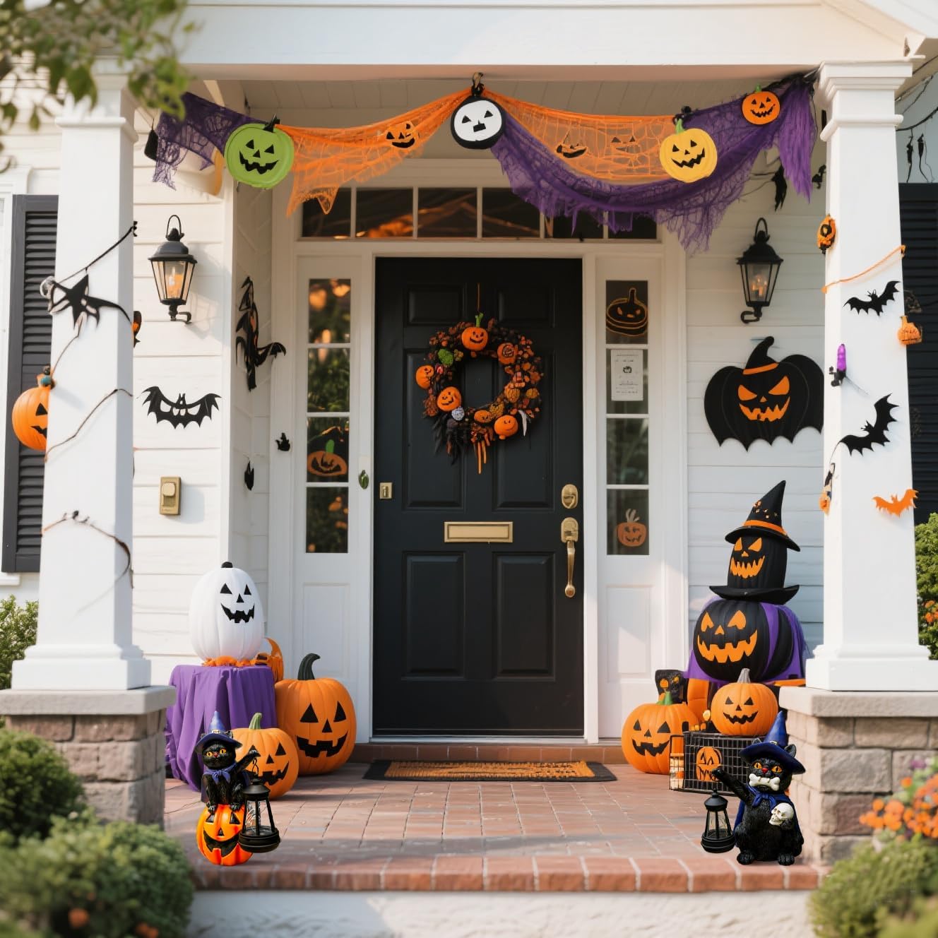 Halloween Black Cat Decor Spooky Solar Cat Garden Statues Holding Skull with LED Lantern Halloween Outdoor Decorations for Porch Patio Yard Lawn Holiday Gardening Gifts for Women