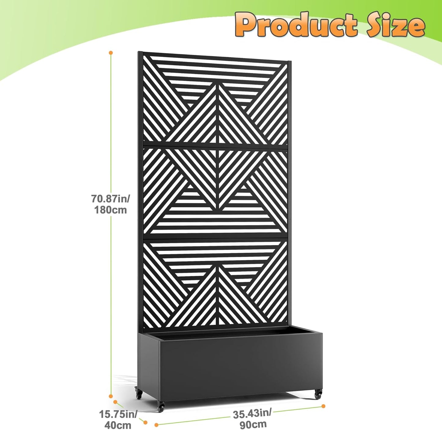 Metal Raised Garden Bed with Trellis, 2-in-1 Planter Box & Privacy Screen for Climbing Plants, Outdoor Standing Flower Bed with Drainage Holes, 35.4" L x 15.7" W x 70.1" H, Black-Zodiac