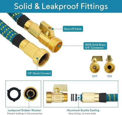 100 FT Expandable Garden Hose - 2025 New Flexible Water Hose 100ft with Solid Brass Connectors, Extra Strength Fabric and Durable Triple Layer Latex Core, Ultra Lightweight, Kink Free, Tangle Free