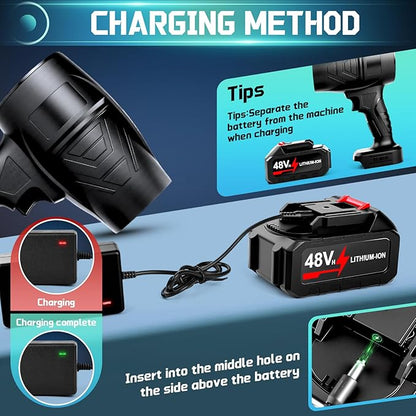 Leaf Blower Cordless Handheld Dust Cleaner, 600000RPM Portable Electric Leaf Blowers with 2 x 4000mAh Batteries, High-Speed Turbo Jet Blower for Patio Cleaning, Lawn Care, Leaves (Black)