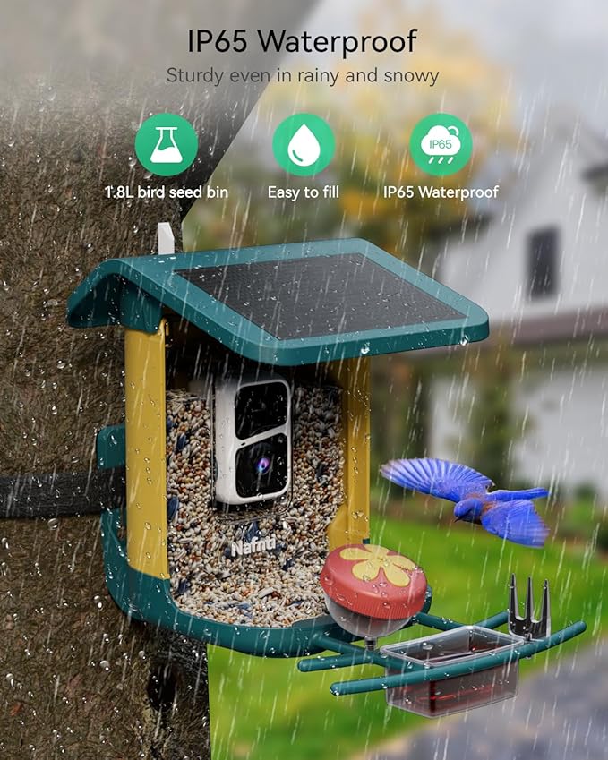 2K Smart Bird Feeder with Camera for Outdoor, Solar Powered, AI Identify 10,000+ Birds, 1.8L, IP65 Waterproof, Squirrel Proof, Live View Alerts, Various DIY Addons, Ideal Gift for Bird Watching