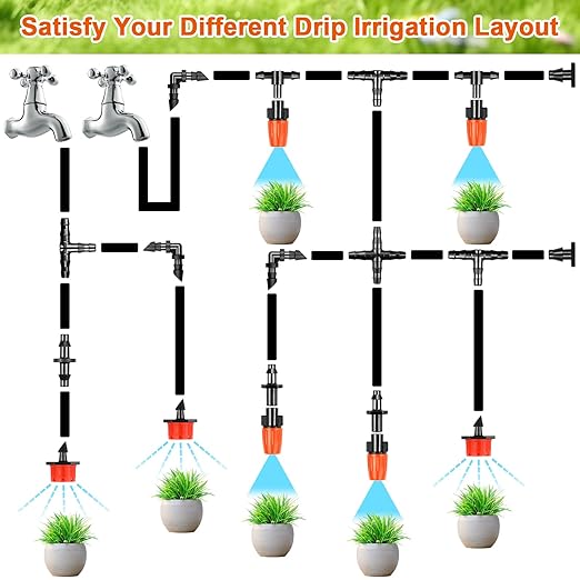 245 Pcs Drip Irrigation Fittings Kit for 1/4" Tubing：Gardrip 1/4 Inch Drip System Barbed Connectors (Nozzles, Nozzle Tees, Drippers, Single Barbs, Couplings, Tees, Elbows, Plugs, Crosses, Drip Stakes)