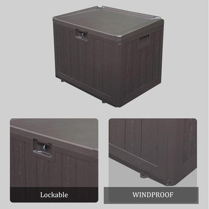 TARKARI Premium Pro Edition 35 Gallon Lockable Resin Deck Box, Waterproof & UV-Resistant Outdoor Storage Box for Outdoor Storage, Garden Tools & Pool Accessories Storage, Brown
