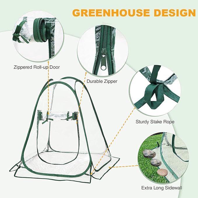 2pcs Quick Set up Mini Greenhouse Portable Small PVC Cover for Garden Flower and Flowerpot Cold Frost Protector Portable Carry Bag with 8 Stakes(PVC(27" L x 27" W x 31" H))
