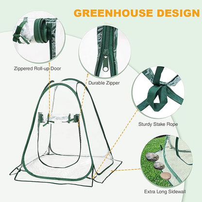 2pcs Quick Set up Mini Greenhouse Portable Small PVC Cover for Garden Flower and Flowerpot Cold Frost Protector Portable Carry Bag with 8 Stakes(PVC(27" L x 27" W x 31" H))