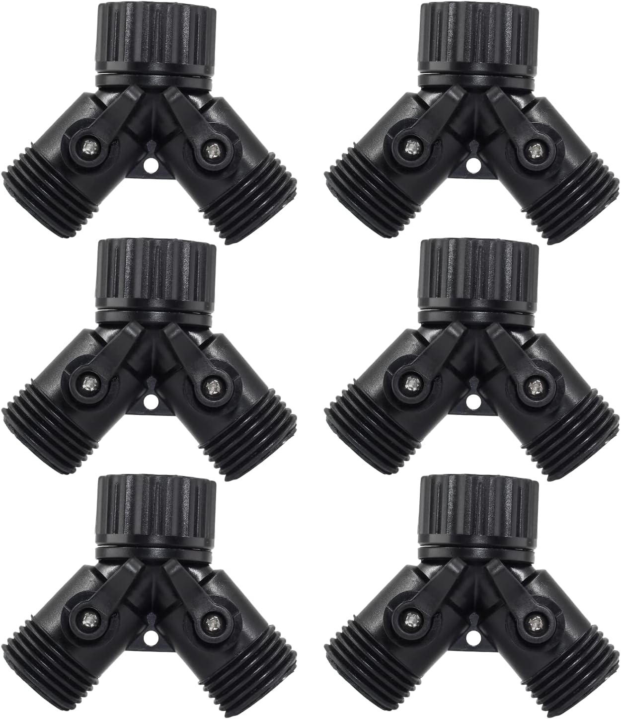 6 Pcs 2 Way Hose Adapter Y Valve Garden Hose Connector Non Rust Spigot Faucet Adapter, 3/4 Garden Hose Y Connectors Plastic Hose Splitter with Faucet Watering Shut Off Valves (Black)