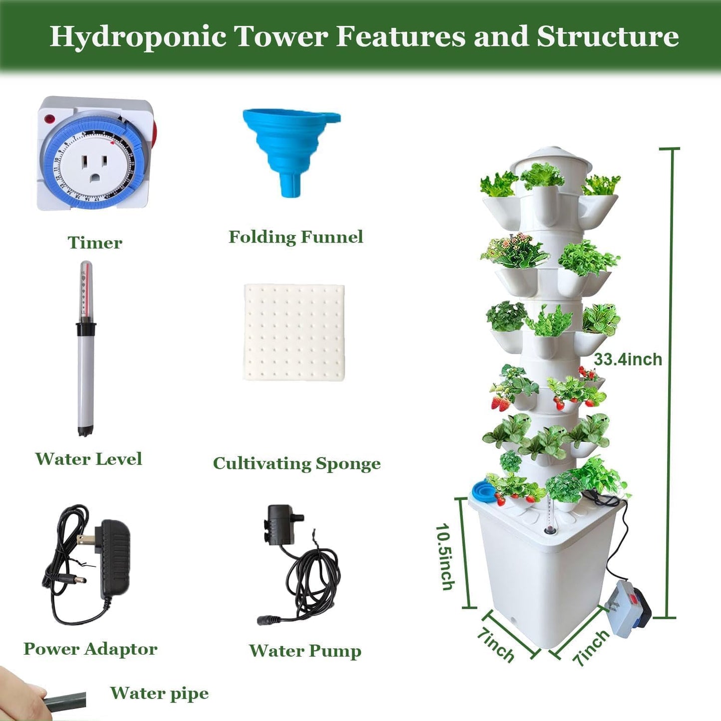 6 Layer 30 Pots Vertical Hydroponic Tower System, Hydroponic Grow Tower Kit with Water Pump & Timer Including & Smart Plug, for Vegetable Herb Fruit, Gardening Lover Plants Grow Kit Tower