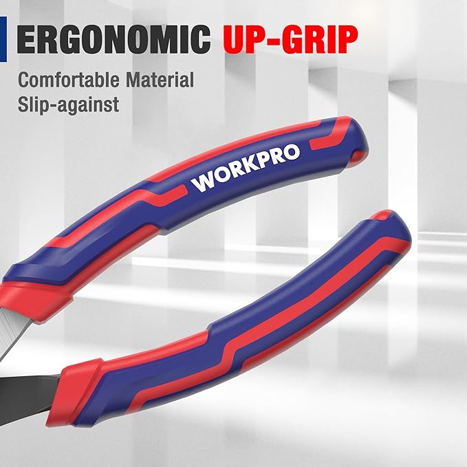 WORKPRO 8” Slip Joint Pliers Tool, Large Soft Grip,Rust Prevention Finish, 3-Zone Serrated Jaw Forged from High Carbon Steel for Maximum Grip