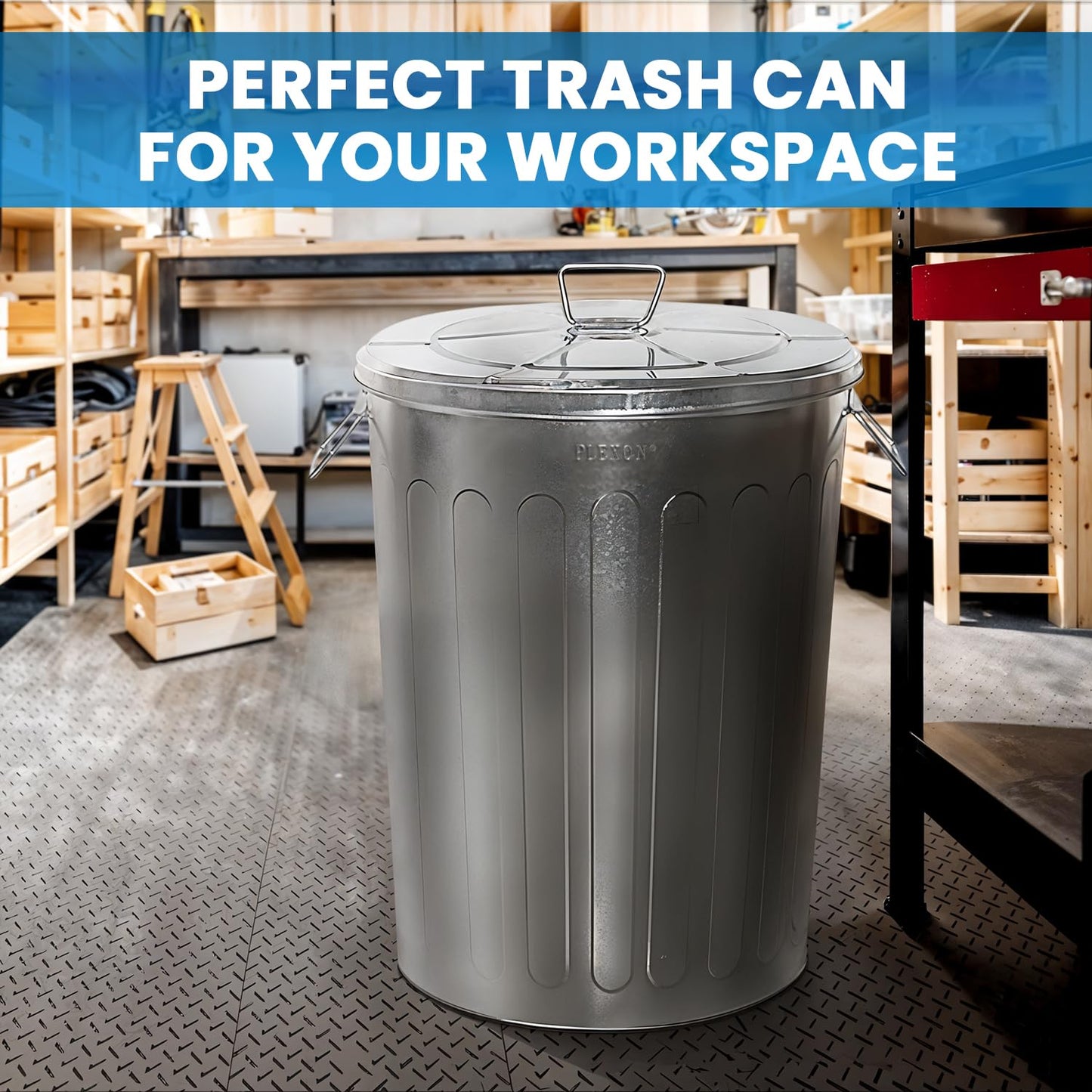 Plexon 20 Gallon Metal Trash Can with Lid Outdoor Galvanized Steel Large Garbage Can, 6 Pack