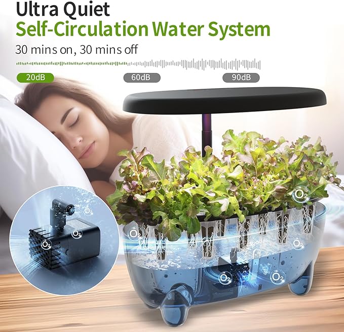 12-Pod Indoor Herb Garden Hydroponics Growing System Kit with LED Grow Light, Indoor Gardening System for Herbs, Vegetables, Lettuce on Countertop (Seeds NOT Included)