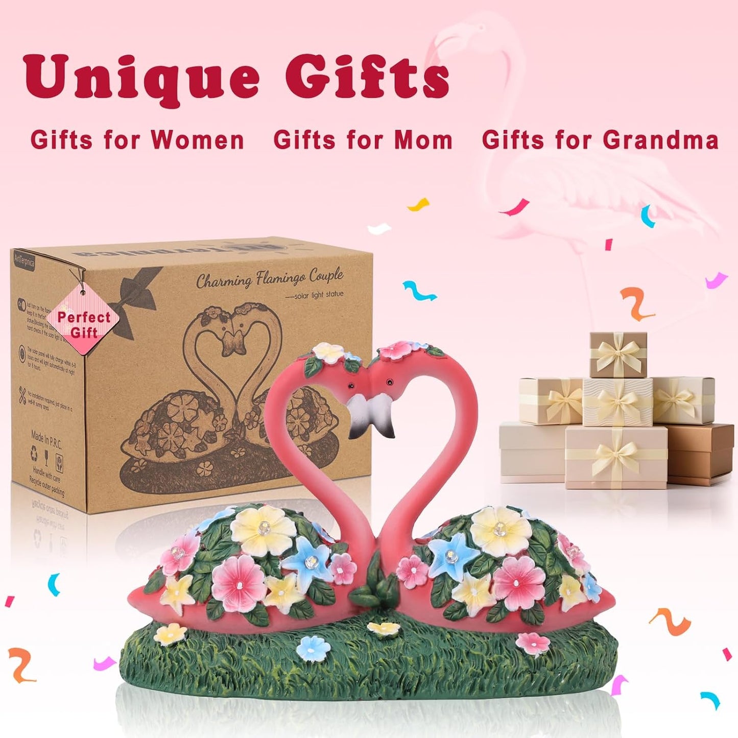 Solar Flamingo Garden Decor Statue, Outdoor Funny Solar Light Decoration for Yard, Patio, Lawn, Unique Housewarming, Birthday Gift for Women, Mom, Grandma