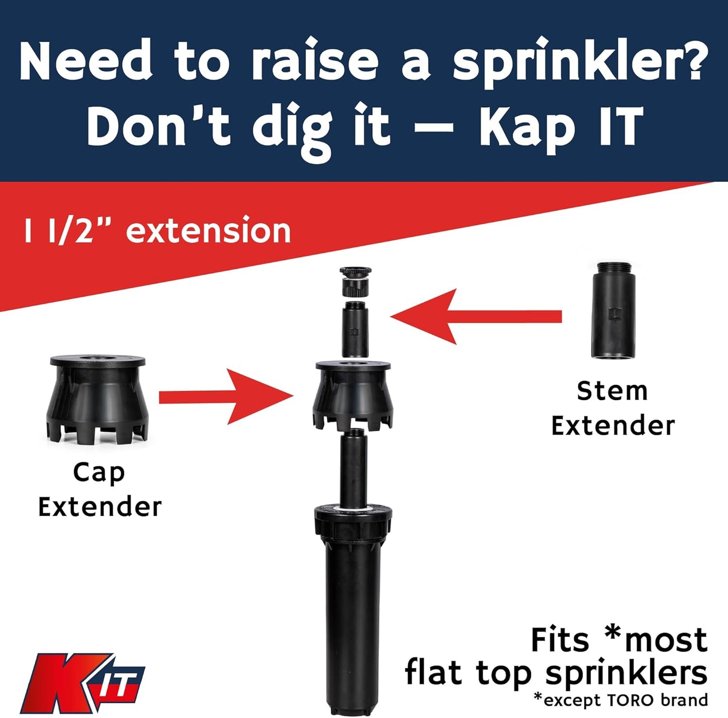 Kap-It Pop-Up Sprinkler Riser Extension - 1.5 Inch Height, No-Dig, Stackable - Easy Installation - Sprinkler Parts Compatible with Most Brands - Black 10 Pack