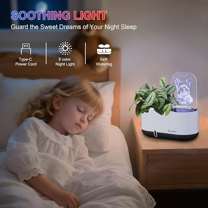 Self-Watering Plant Pot with LED Note Board & 7 Colors Pen, Led Acrylic Message Board with Plant Pot,Dog Board Night Light with Planting Pot for Room/Store/Office (No Plant&Seed)